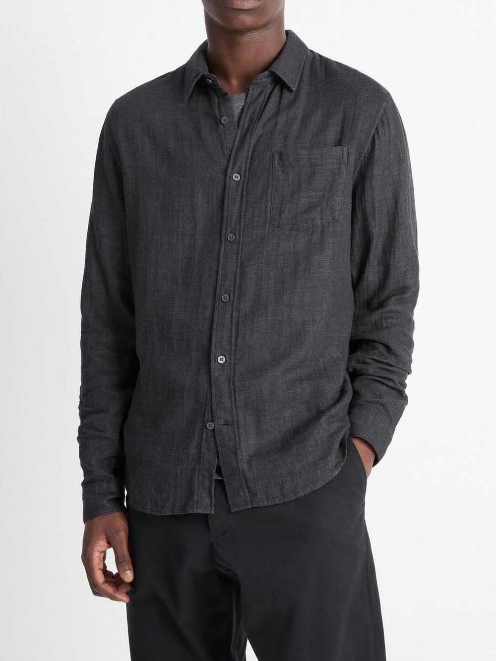 Vince Double Face Long Sleeve in Heather Black